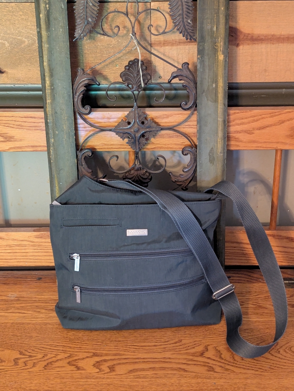 Baggallini Grey Nylon Bucket Crossbody Bag